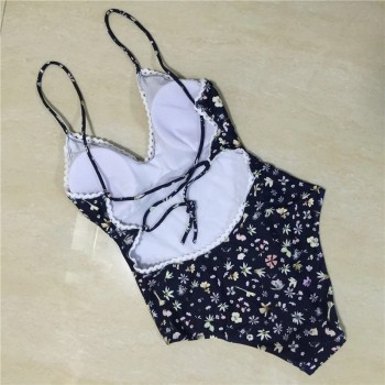 2021 One Piece Swimsuit Sexy Flower Print Swimwear Women Push Up Swim Suits Monokini Bandage Bathing Bikini For Women